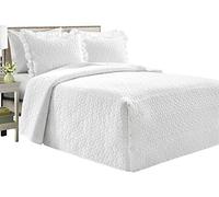 Lush Decor French Country Geo Ruffle Bedding, 3-Piece Bedspread Set (Queen, White)