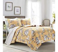 Lush Decor French Country Toile Cotton Reversible 3 Piece Quilt Set, Yellow/Gray, King