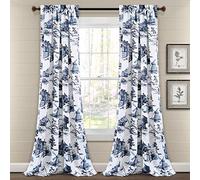 Lush Decor French Country Toile Light Filtering Window Curtain Panel Pair, 52" W x 84" L, Blue & White