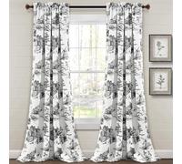 Lush Decor French Country Toile Light Filtering Window Curtain Panel Pair, 52" W x 84" L, White & Charcoal