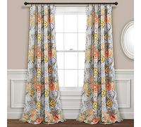 Lush Decor Gray and Green Light Sydney Curtains | Floral Garden Room Darkening Window Set for Living, Dining, Bedroom Long x 52” Wide, 84" L Panel Pair