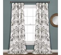 Lush Decor, Gray and White Botanical Garden Curtains Floral Bird Print Room Darkening Window Panel Drapes Set for Living, Dining, Bedroom (Pair), 95" x 52", 95 in x 52