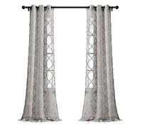 Lush Decor Gray Avon Trellis Grommet Sheer Window Curtain Panel Pair (84" x 38")