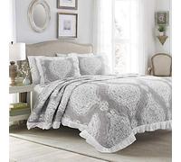 Lush Decor, Gray Lucianna Ruffle Edge Cotton 3 Piece Bedspread Set, King
