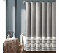 Lush Decor, Gray Nantucket Yarn Dyed Cotton Tassel Fringe Shower Curtain, 72" x 72", 16T004620