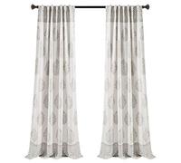 Lush Decor, Gray Teardrop Leaf Curtains Light Filtering Window Panel Set for Living, Dining, Bedroom (Pair), 52" W x 95" L