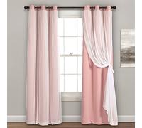 Lush Decor Grommet Sheer Panels with Insulated Blackout Lining Window Curtain Panel Pair, 108" L x 38" W, Pink