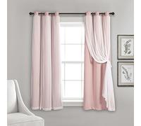 Lush Decor Grommet Sheer Panels with Insulated Blackout Lining Window Curtain Panel Pair, 45" L x 38" W, Pink