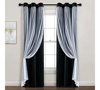 Lush Decor Grommet Sheer Panels with Insulated Blackout Lining Window Curtain Panel Pair, 84" L x 38" W, Black