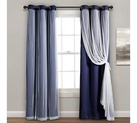 Lush Decor Grommet Sheer Panels with Insulated Blackout Lining Window Curtain Panel Pair, 95" L x 38" W, Navy