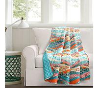 Lush Decor Hailey Watercolor Wave Reversible Cotton Throw Blanket, 60" x 50", Turquoise