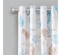 Lush Decor Harbor Life Light Filtering Window Curtain Panel Pair, 84" L x 52" W, Blue & Taupe