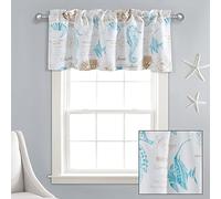 Lush Decor Harbor Life Light Filtering Window Curtain Valance, 52" W x 18" L, Blue & Taupe - Seashell Window Valance - Coastal Curtain - Ocean & Beach Themed Valance - Nautical Valances for Windows
