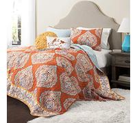 Lush Decor Harley Reversible Quilt Set, 5 Piece Set, King, Tangerine - Boho Bedding Set - Orange Quilt - Bold & Colorful Paisley Quilt - Maximalist & Boho Bedroom Decor