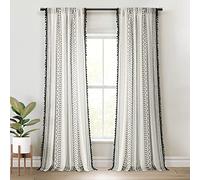 Lush Decor Hygge Boho Stripe Tassel Window Curtain Panel Pair, 52" W x 84" L, Black & White