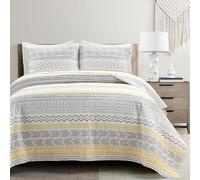 Lush Decor Hygge Geo Reversible Cotton Oversized 3 Piece Quilt Set, Yellow, King