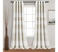 Lush Decor Hygge Geo Room Darkening Window Curtain Panel Pair, 84" L x 52" W, Taupe & White