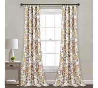 Lush Decor Ivana Floral Light Filtering Window Curtain Panel Pair, 84" Long x 52" Wide, White
