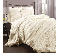 Lush Decor Ivory Comforter Ruffled Vintage Chic 4 Piece Set with Bed Skirt and 2 Pillow Shams, Polyester, queen