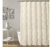 Lush Decor, Ivory/Pale Yellow Ruffle Diamond Shower Curtain | Textured Shabby Chic Farmhouse Style Design, x 72, 72" x 72"