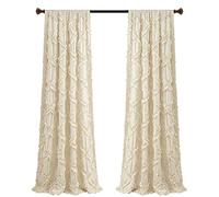Lush Decor, Ivory Ruffle Diamond Curtains Textured Window Panel Set for Living, Dining Room, Bedroom (Pair), 95” x 54