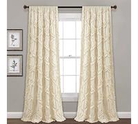 Lush Decor, Ivory Ruffle Diamond Curtains Textured Window Panel Set for Living, Dining Room, Bedroom (Pair), 84” x 54, 2 Count