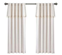Lush Decor Ivy Tassel Curtains | Solid Color Window Panel Living, Dining Room, Bedroom (Pair), 63” x 40”, Neutral, 63" x 40"