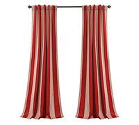 Lush Decor Julia Stripe Curtains | Room Darkening Striped Window Panel Set for Living, Dining, Bedroom (Pair), 84” x 52”, Red