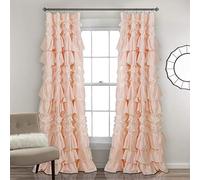 Lush Decor Kemmy Curtain | Ruffled, Textured Shabby Chic Style Window Panel for Living, Dining Room, Bedroom (Single), 84” x 52”, Peachy Pink