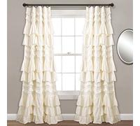 Lush Decor Kemmy Curtain | Ruffled, Textured Shabby Chic Style Window Panel for Living, Dining Room, Bedroom (Single), 84” x 52”, Blush