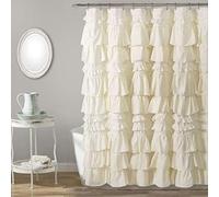 Lush Decor Kemmy Shower Curtain | Ruffled, Textured Shabby Chic Farmhouse Style Design, 72” x 72”, Ivory