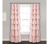 Lush Decor Lace Ruffle Curtain | Shabby Chic Farmhouse Style Window Panel for Living Room, Dining Room, Bedroom (Single), 84” x 52”, Blush