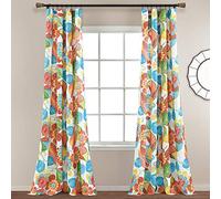 Lush Decor Layla Window Curtain Panel Pair, Polyester, Orange & Blue, 52" W x 84" L (Pack of 2)