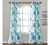 Lush Decor Leah Floral Sheer Window Curtain Panels, Pair, 52" W x 84" L, Blue - Floral Curtains - Colorful Spring Watercolor Flowers - Sheer Curtains for Bedroom, Living Room & Dining Room