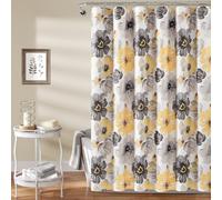 Lush Decor Leah Floral Shower Curtain, 72" W x 84" L, Yellow & Gray - Pretty Yellow Shower Curtain - Colorful Blooming Flowers - Extra Long Shower Curtain - Country Cottage & Farmhouse Bathroom Decor