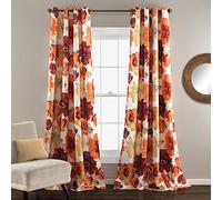 Lush Decor Leah Light Filtering Window Curtain Panels, Pair, 52" W x 108" L, Red & Orange - Floral Curtains - Colorful Watercolor Flowers - Extra Long Curtains for Bedroom, Living Room & Dining Room