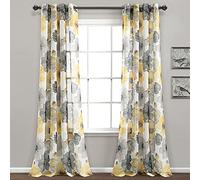 Lush Decor Leah Room Darkening Window Curtain Panel Pair Floral Insulated Grommet, 52" W x 84" L, Yellow & Gray