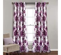 Lush Decor Leah Room Darkening Window Curtain Panel Pair Floral Insulated Grommet, 52" W x 95" L, Purple and Gray