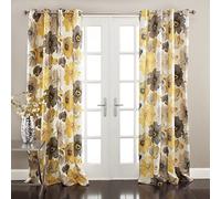 Lush Decor Leah Room Darkening Window Curtains Pair Floral Insulation Eyelet 52" W x 95" L, Yellow and Grey
