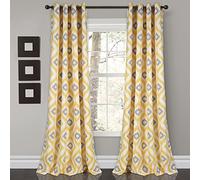 Lush Decor Light Filtering Window Curtain Panel Set, Yellow/Gray, 2 Count