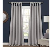 Lush Decor, Light Gray Insulated Knotted Tab Top Blackout Window Curtain Panel Pair, 95" x 52", 95 in x 52