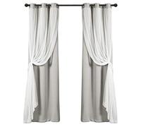 Lush Decor, Light Gray Sheer Grommet Panel with Insulated Blackout Lining, Room Darkening Window Curtain Set (Pair), 120" x 38", 120" L