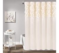 Lush Decor Lillian Shower Curtain | Textured Shimmer Circle Design Bathroom, 72” x 72”, Beige