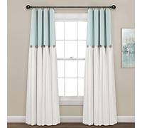 Lush Decor Linen Button 100% Lined Blackout Window Curtain Panel Blue/White Single 40X84
