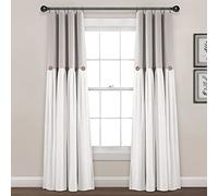 Lush Decor Linen Button 100% Lined Blackout Window Curtain Panel, Single, 40" W x 84" L, Gray & White - Blackout Curtains - Color Block - Farmhouse Curtains For Bedroom, Living Room & Dining Room