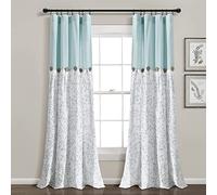 Lush Decor Linen Button Botanical Garden Window Curtain Panel (Single Panel), 84" L X 40" W, Blue & Gray