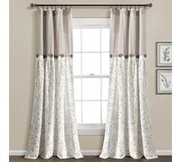 Lush Decor Linen Button Botanical Garden Window Curtain Panel (Single Panel), 84" L X 40" W, Gray & Yellow