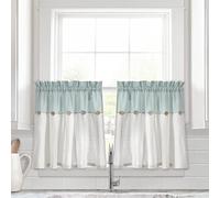 Lush Decor Linen Button Farmhouse Kitchen Tier Window Curtains, 29" L x 24" W, Blue & White