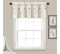 Lush Decor Linen Button Farmhouse Valance, 84" W x 18" L, Offwhite - Kitchen Curtains Valances, Rustic Color Block Design With Husk Button