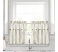 Lush Decor Linen Button Kitchen Tier Window Curtain Panels Off White 29X24+2 Set